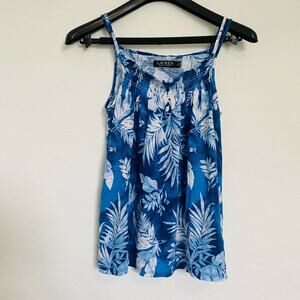 Lauren Ralph Lauren Blue Tropical Print Tank Top Sleeveless Blouse‎ Small